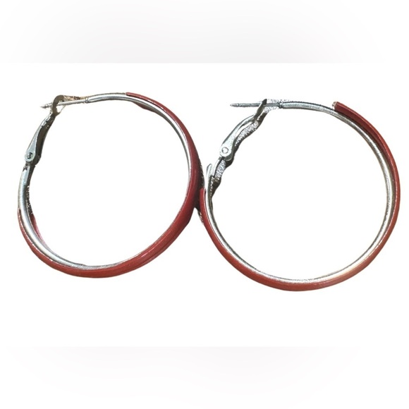Red Hoop Earrings (Like New - Great Condition) ♥️ - Picture 2 of 3